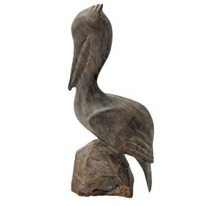 Hand Carved Wood Pelican Bird Statue Figure Nautical Coastal Folk Art Decor 14"